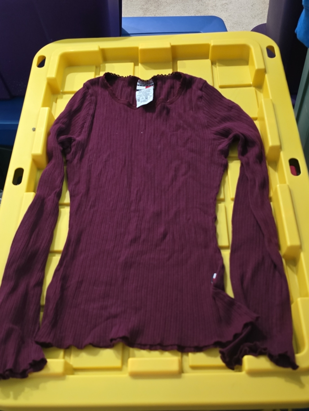Y2k Slim Fit Tommy Jeans Ribbed Long Sleeve Shirt. Xl. Womens. Vguc